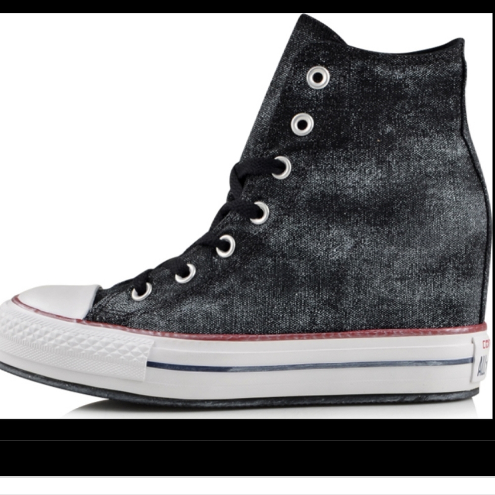 Converse All Star Black Distressed Hi Top Hidden Wedge Sneakers